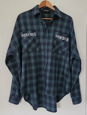 Nokwal Collection Men Shirt S Plaid Y2K Streetwear Grunge Skater Oversize Alt